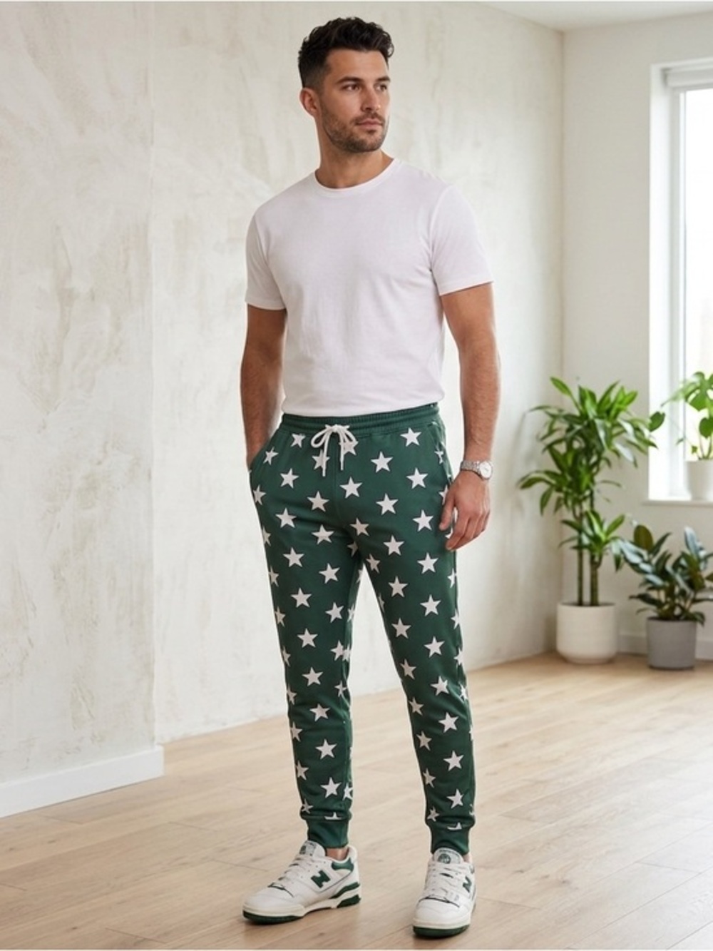 NWT Corey Paige Men’s Medium All Star Print Jogger Pant M Green White
